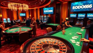 Exciting gambling action at SODO66 casino with vibrant tables and engaging players.