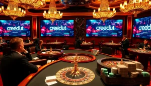 Experience the thrill of high-stakes gambling with a scene integrating credit nebancar elements and vibrant casino visuals.