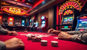 Players enjoying a thrilling J8 casino experience with poker chips and roulette wheel.