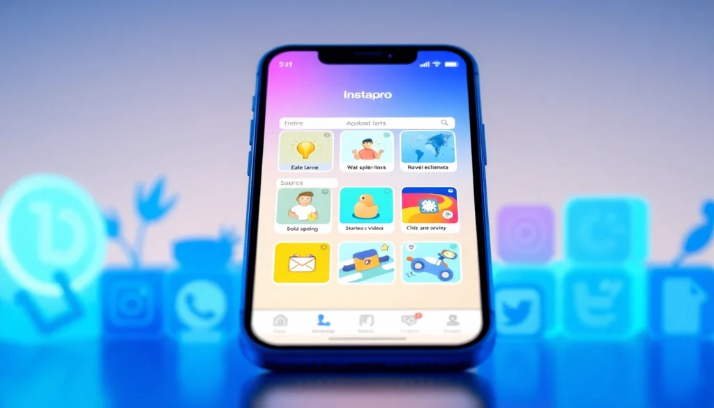 Instapro app interface showcasing innovative social media features for downloading content.