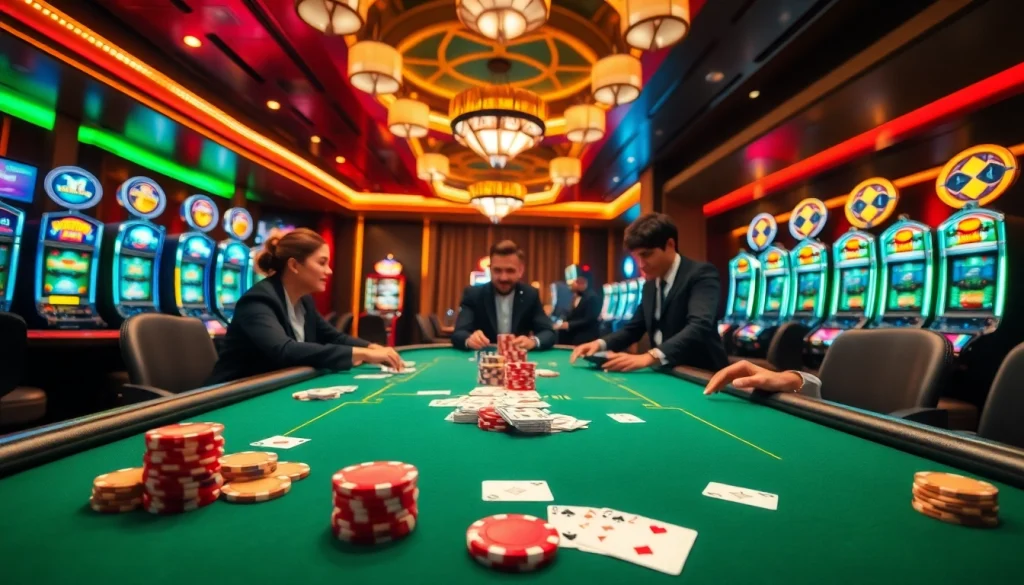 Trải nghiệm hành động poker đầy hứng khởi tại casino rực rỡ của cg79, nơi có các dealer hoạt náo và những đồng chip đầy màu sắc.