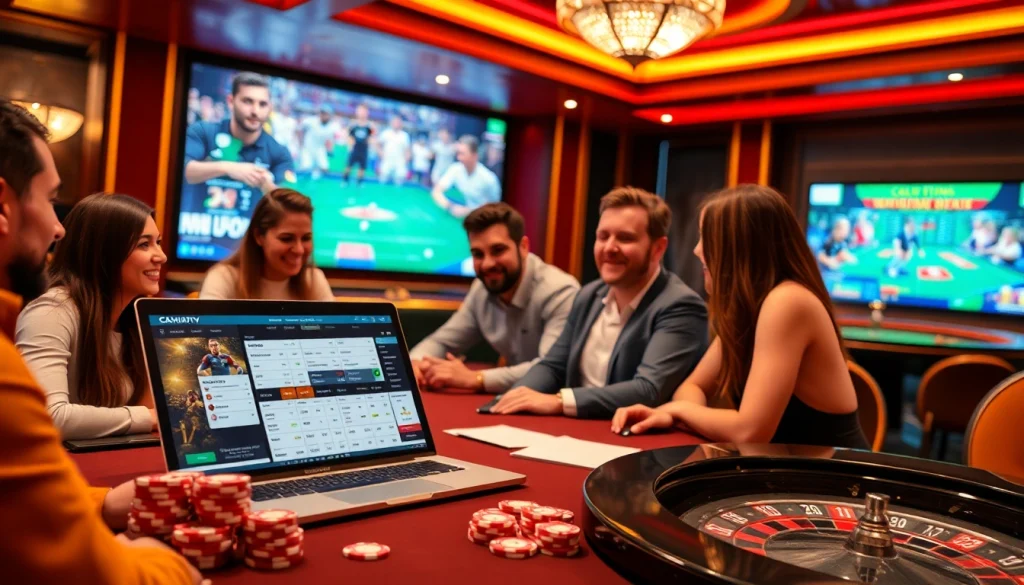 Cakhiatv enhances the sports betting experience with a vibrant casino scene showcasing excitement and engagement.