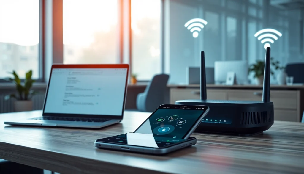 现代办公室中展示连接解决方案的WPS技术设置