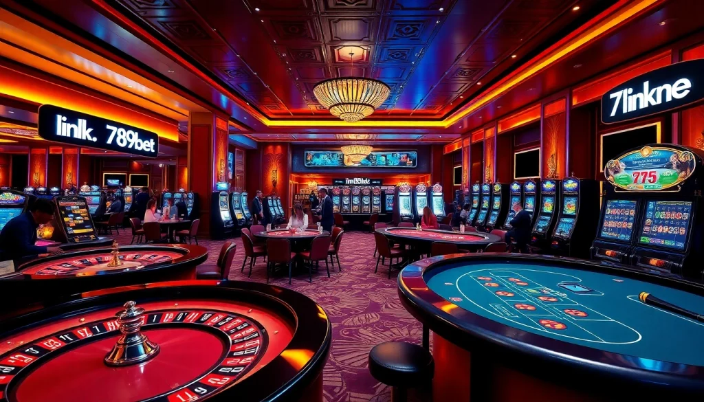 Experience the excitement of gaming at link 789bet with vibrant casino scenes and engaged players.