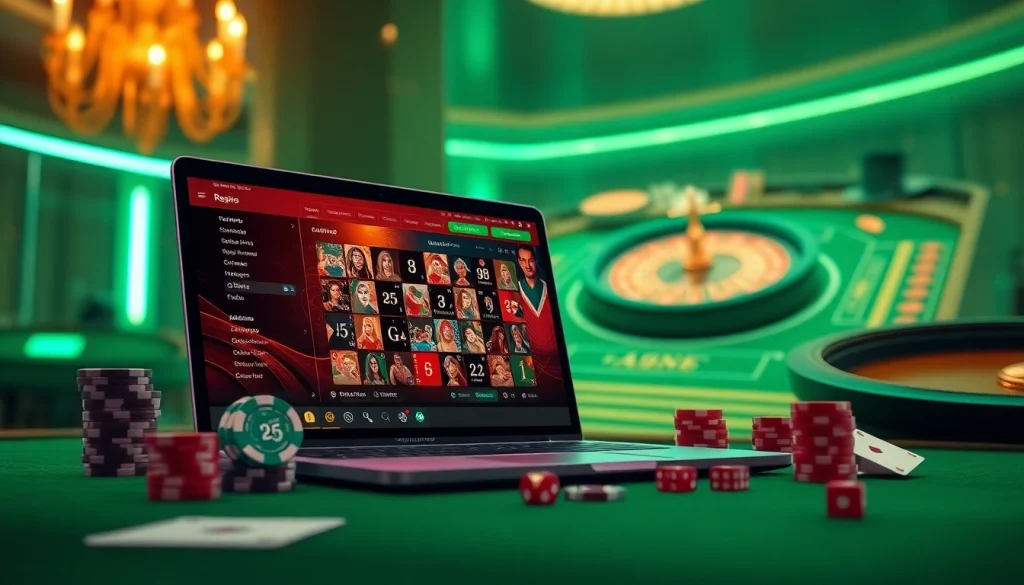 Experience the thrill of online gaming at bong88.casa with an elegant casino scene showcasing poker chips and dice.