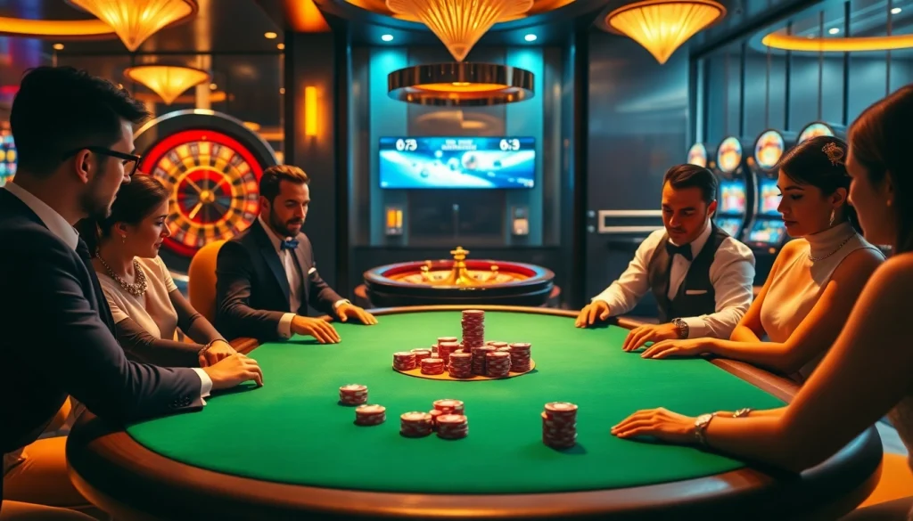 Engaged players strategizing in a high-stakes poker game at VMAX Game casino.