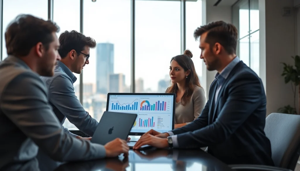 Enhance competitive intelligence strategies with a focused business analytics team analyzing data.