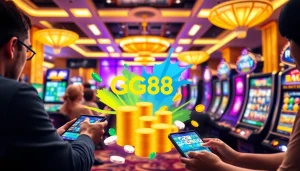 Experience the excitement of digital gaming with GG88, showcasing vibrant casino scenes.