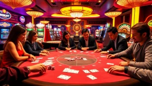 Experience the thrilling atmosphere of tg 88 with vibrant casino games and players engaged in action.