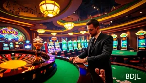 BDJL players enjoying a vibrant casino scene with roulette wheels and poker tables, highlighting excitement.