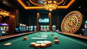 Gamble strategically with Go88 at a luxurious casino featuring vibrant games and thrilling atmosphere.