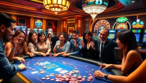 Exciting gameplay at 68 Game Bài casino with poker chips and cards across a vibrant table.