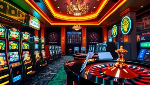 Engage with thrilling PGSLOT IN games in a vibrant casino atmosphere featuring slots and roulette.