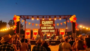 Celebrate Johnny Cash's birthday at a lively outdoor party with a live band and festive decorations from johnnycashbirthday.com.