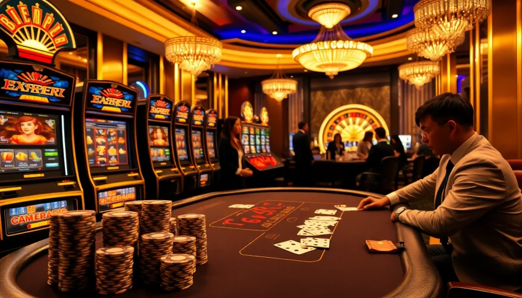 Playing poker in a luxurious casino setting, inspired by https://lv88seo.com/ for thrill-seekers.