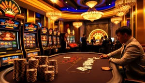 Playing poker in a luxurious casino setting, inspired by https://lv88seo.com/ for thrill-seekers.