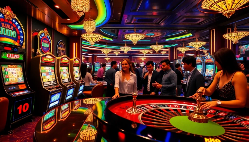 Scène captivante dans un meilleur casino crypto mettant en avant des machines à sous dynamiques et des joueurs divers.