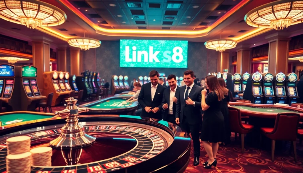 Watch players enjoy the thrilling atmosphere of a casino floor with link s8 prominently integrated.