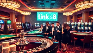 Watch players enjoy the thrilling atmosphere of a casino floor with link s8 prominently integrated.