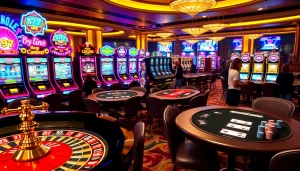 Experience the excitement of idn slot 777 at a vibrant casino with colorful slot machines and roulette.