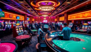 Thrilling action at Trang chủ Lu88 Casino, showcasing live dealers, vibrant slot machines, and dynamic tables.