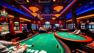 Experience high-stakes action at https://kkwin.co.com/ with vibrant casino tables, chips, and players.