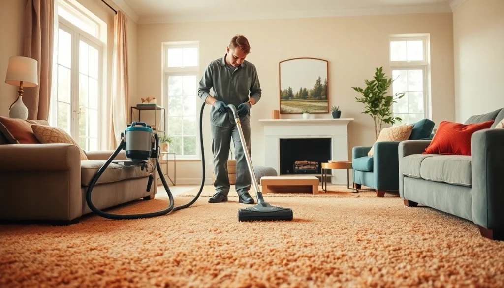 Expert performing carpet cleaning roseville ca in a bright living room, showcasing vibrant carpets.