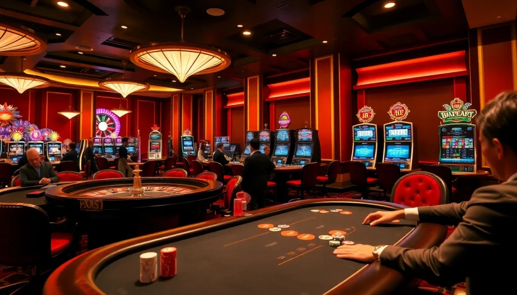 Players engaged in a thrilling poker game at https://nk88net.com/ casino with colorful chips and vibrant atmosphere.