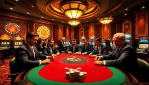 Players engaging in a high-stakes poker game at a luxurious casino, embodying the hidden wiki's elite atmosphere.