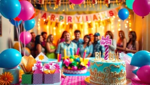 Celebrate a customizable birthday party with vibrant decorations, personalized banners, and joyful guests.