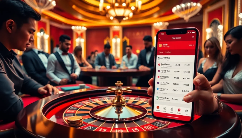 Engaging gamblers at a luxurious keonhacai5 casino table with chips and a roulette wheel.