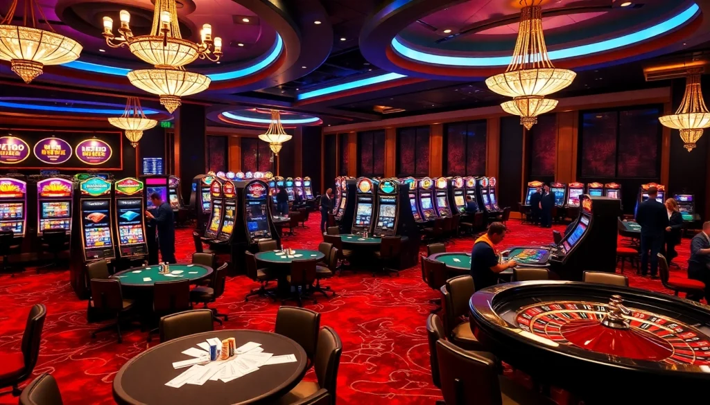 Exciting gambling scene depicting slot365 vibrant gaming atmosphere with players enjoying high-stakes games.