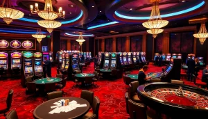 Exciting gambling scene depicting slot365 vibrant gaming atmosphere with players enjoying high-stakes games.