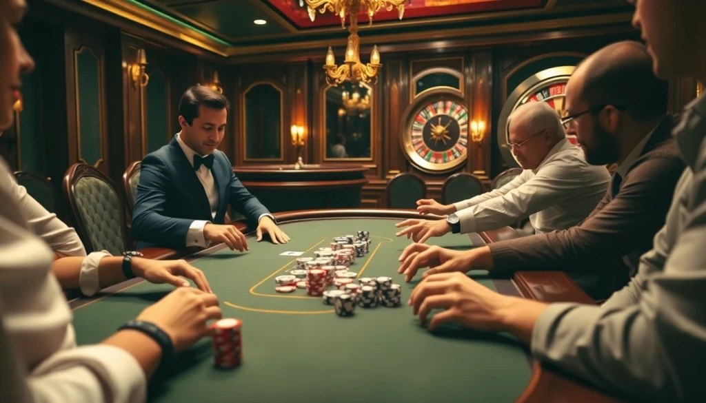 Players engaging in a high-stakes poker game while accessing the hidden wiki for dark web insights.