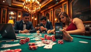 Experimenta la emoción de apostar en 600bet con una escena de casino vibrante que muestra jugadores y grandes apuestas.