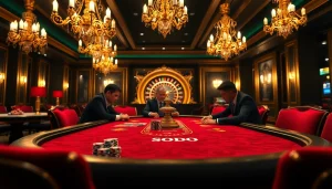 SODO-themed casino scene with poker table, cards, and vibrant atmosphere.