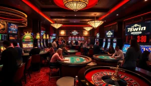 Engage in thrilling games at 78.win casino with vibrant slot machines and elegant poker tables.