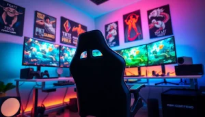 Experience the exciting gaming environment inspired by JAMETKUPROY88, featuring vibrant colors and immersive tech elements.