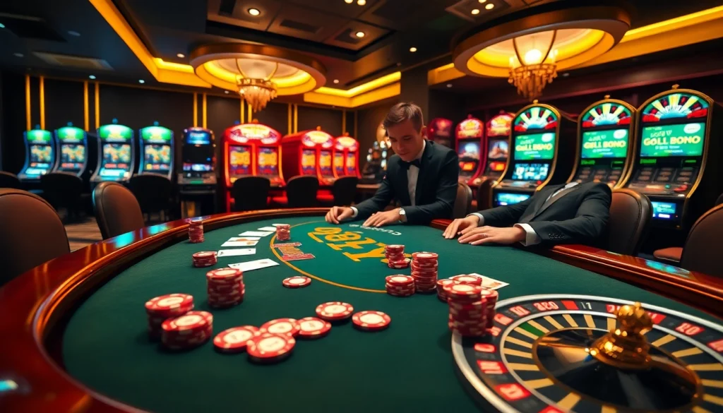 Gameplay at a high-stakes table in a luxury casino featuring tt88 poker chips and cards.