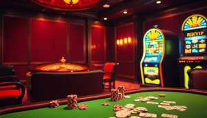 Experience the thrill of RIKVIP gaming with vibrant poker chips and an elegant roulette wheel.