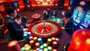 PHTAYA.AC offers an exciting casino scene, featuring a roulette wheel and poker gameplay.
