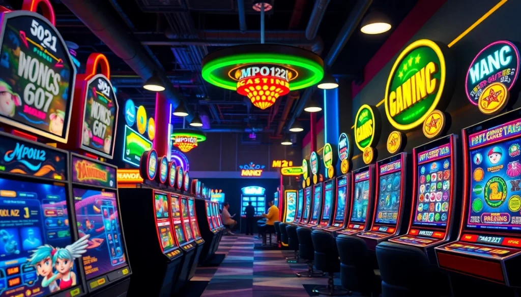 MPO1221 showcase with vibrant casino elements emphasizing excitement and digital gaming.