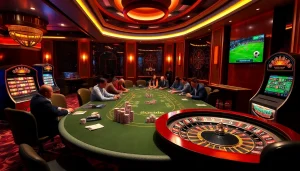 Socolive features a luxurious casino scene with intense poker gameplay and exciting soccer betting ambiance.