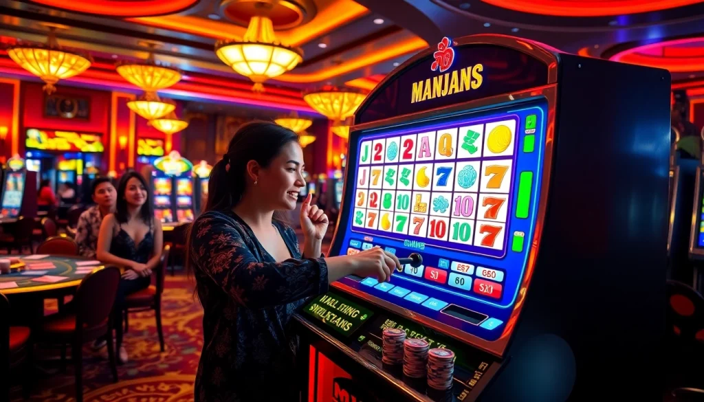 Experience the thrill of mahjong ways 2 at the casino, featuring vibrant slot machines and eager players.