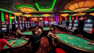 Players enjoying games at a luxurious casino with Gopay88 app interfaces visible.