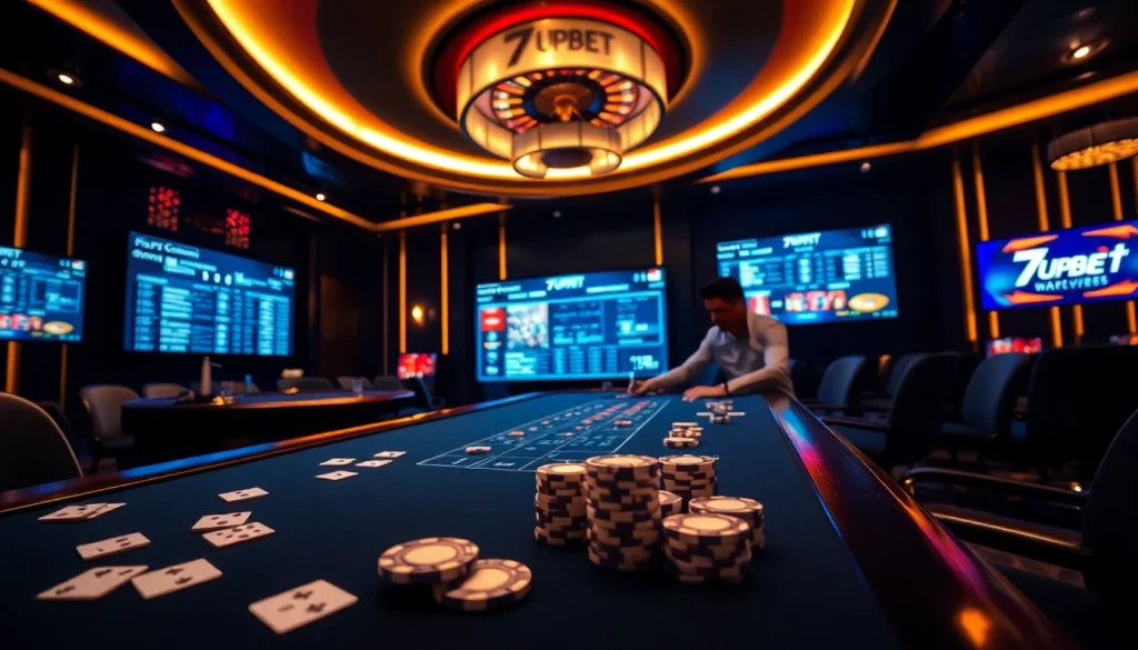 Experience thrilling gambling with 7upbet at a luxurious casino table, showcasing exciting betting options.