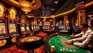 Experience thrilling gameplay at 56WIN casino featuring vibrant slot machines and engaging poker tables.