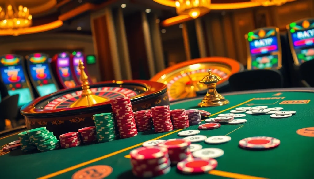 Experience the excitement of NK 88 at a luxurious casino with vibrant tables and gaming options.