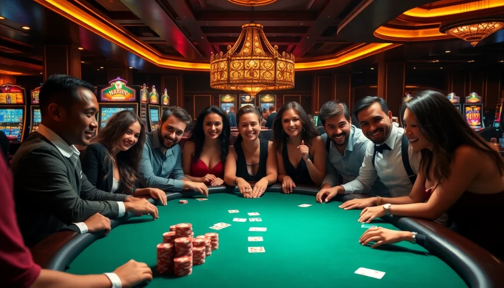 Gamblers experiencing excitement at a Haywin casino, capturing the thrill of high-stakes betting.