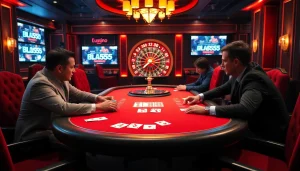 Engage with BL555 at a professional poker table illuminated in a vibrant casino atmosphere.